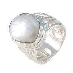 Ella white solitaire statement ring with large round white stone and silver band