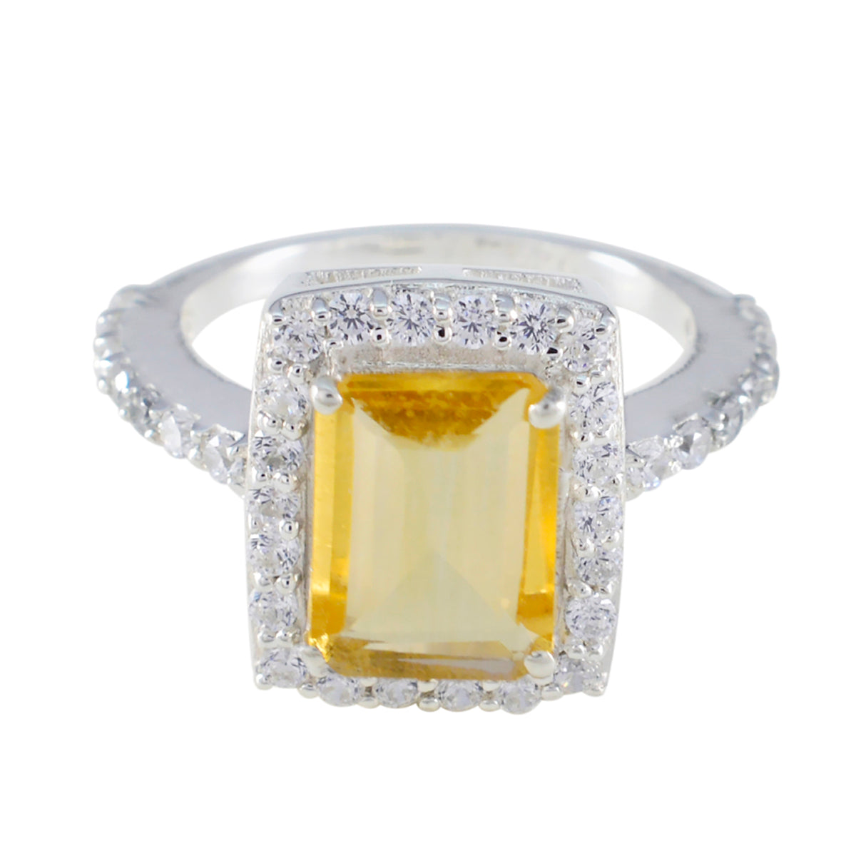 Lakshmi Yellow Gemstone Halo Ring with Diamond Accent Citrine Yellow