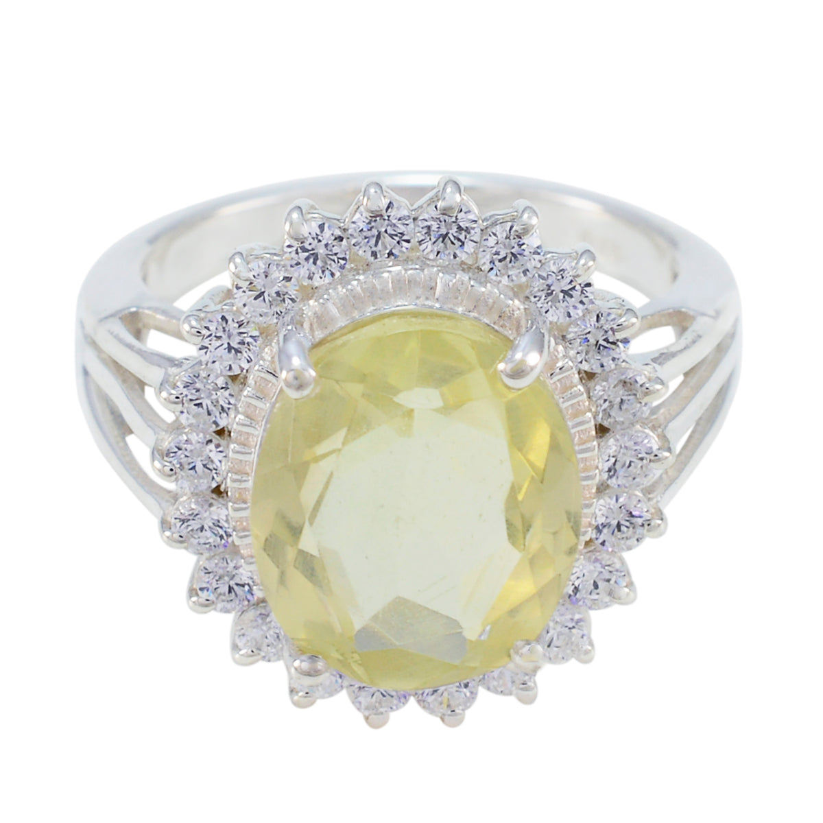 Maria Yellow Gemstone Halo Ring with Sparkling Accents Lemon Quartz Yellow