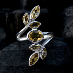 Antonia yellow gemstone leaf ring in sterling silver with marquise and oval stones vine design