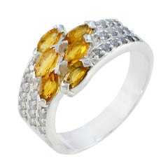 Teresa yellow gemstone ring for women with marquise cut yellow stones and clear crystals on silver band
