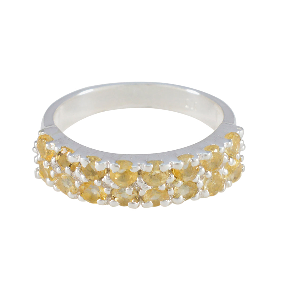 Priya sterling silver band yellow gemstone ring for women with double row of faceted yellow stones