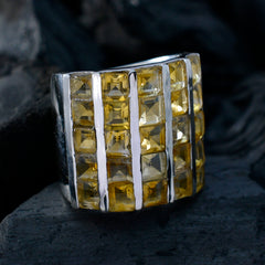 Mila yellow gemstone statement ring with square-cut stones set in silver band
