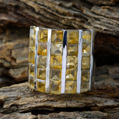 Mila yellow gemstone statement ring with square cut stones set in silver band