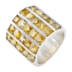 Mila yellow gemstone statement ring with rectangular stones set in silver band