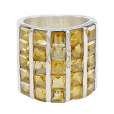 Mila yellow gemstone statement ring with multiple square yellow stones set in silver band