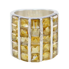 Mila yellow gemstone statement ring with multiple square yellow stones set in silver band