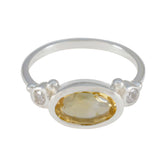 Hana yellow gemstone trilogy ring sterling silver with oval yellow citrine center and two small round white stones
