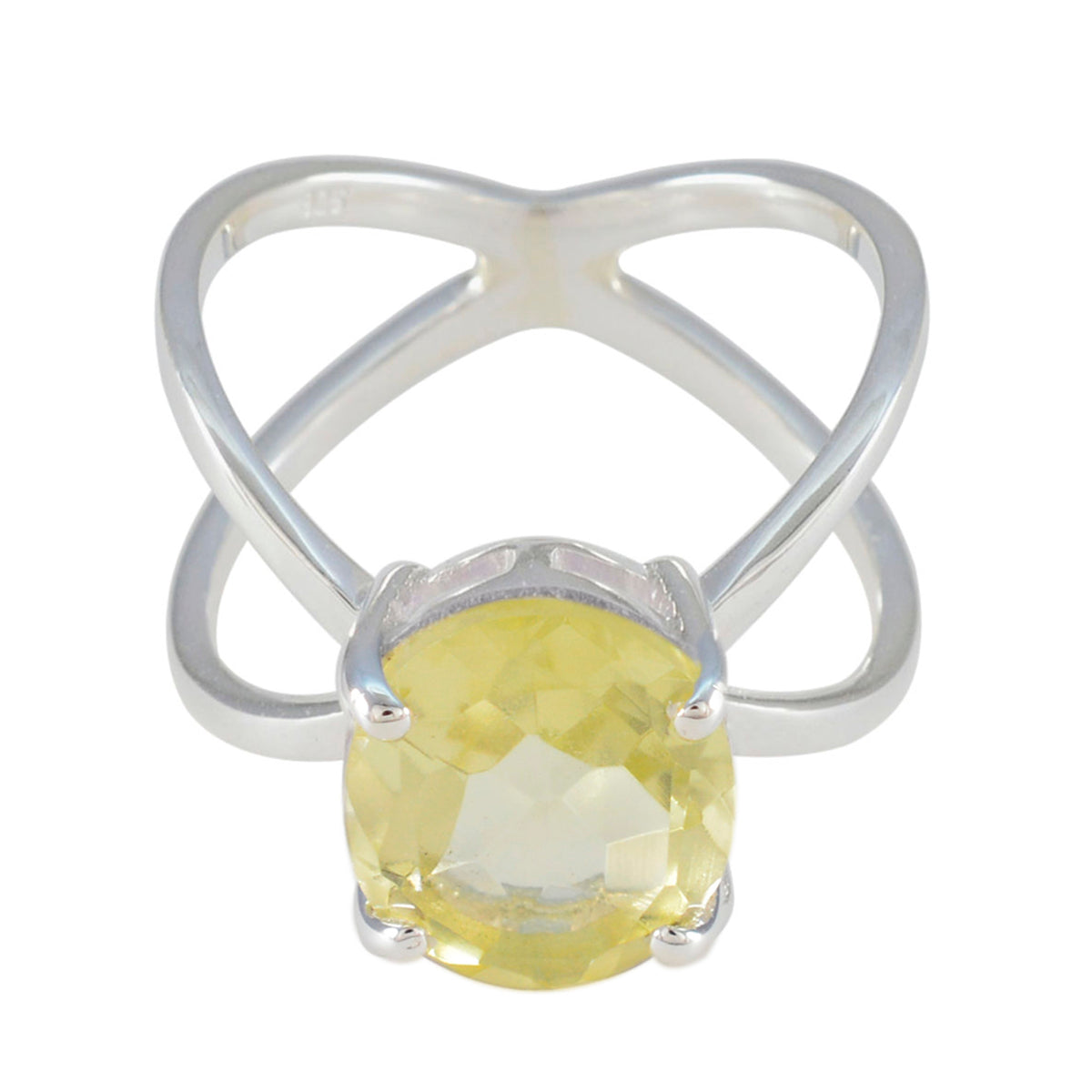 Meera Yellow Solitaire Gemstone Ring with Silver Band Lemon Quartz Yellow