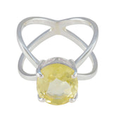 Meera Yellow Solitaire Gemstone Ring with Silver Band Lemon Quartz Yellow