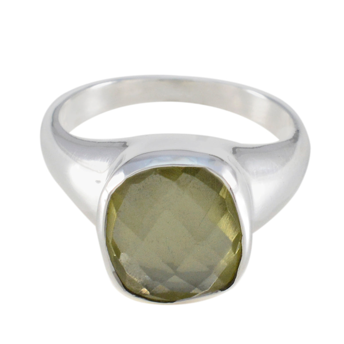 Sarah Yellow Solitaire Ring Modern Design Silver Band Lemon Quartz Yellow