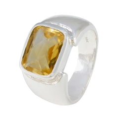 Nisa sterling silver yellow solitaire ring with rectangular faceted citrine stone and bold band