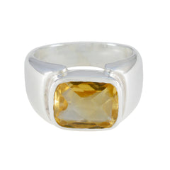 Nisa yellow solitaire ring sterling silver band with rectangular faceted yellow gemstone center for everyday wear