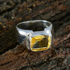 Nisa silver band yellow solitaire ring with rectangular faceted yellow gemstone for elegant statement wear