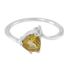 Riya yellow solitaire ring with triangular yellow gemstone set in silver band