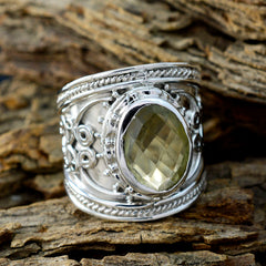 Giulia silver ring with large faceted yellow gemstone yellow solitaire statement ring on rustic wood
