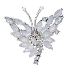 Lili Riyo India Pendant Butterfly Gemstone Necklace Rainbow Moonstone White White