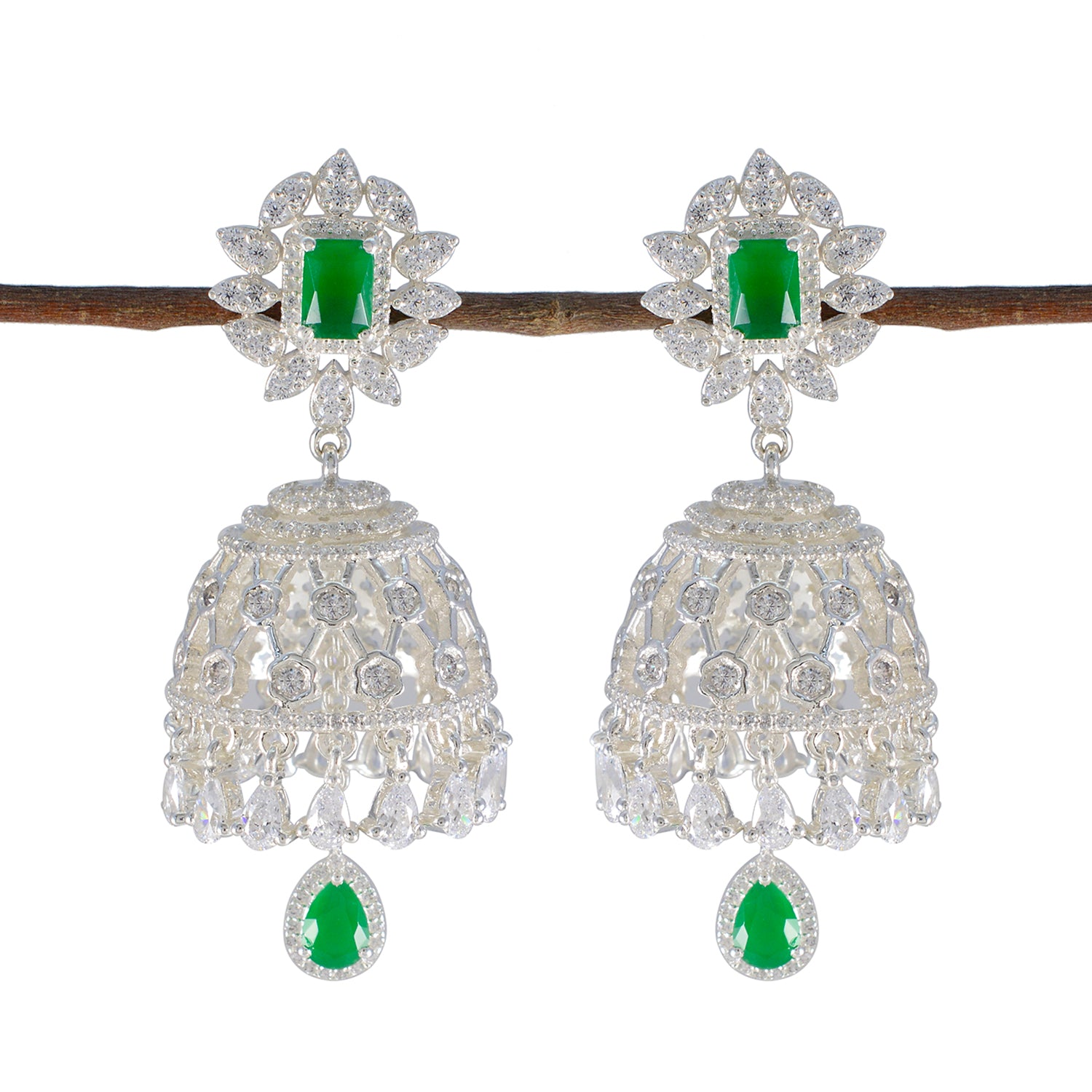 Dewi Indian Jewelry Green Studs with Elegant Design Emerald CZ Green Stud