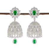 Dewi Indian Jewelry Green Studs with Elegant Design Emerald CZ Green Stud