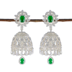 Dewi Indian Jewelry Green Studs with Elegant Design Emerald CZ Green Stud
