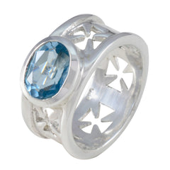 Isabella Irish blue solitaire ring with oval blue gemstone and silver Celtic design band