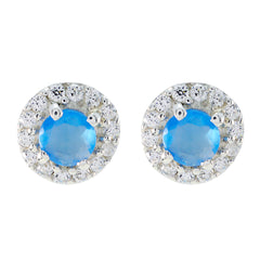 Joaquina Blue Stud Earrings for Everyday Glam Blue Chalcedony Blue Stud