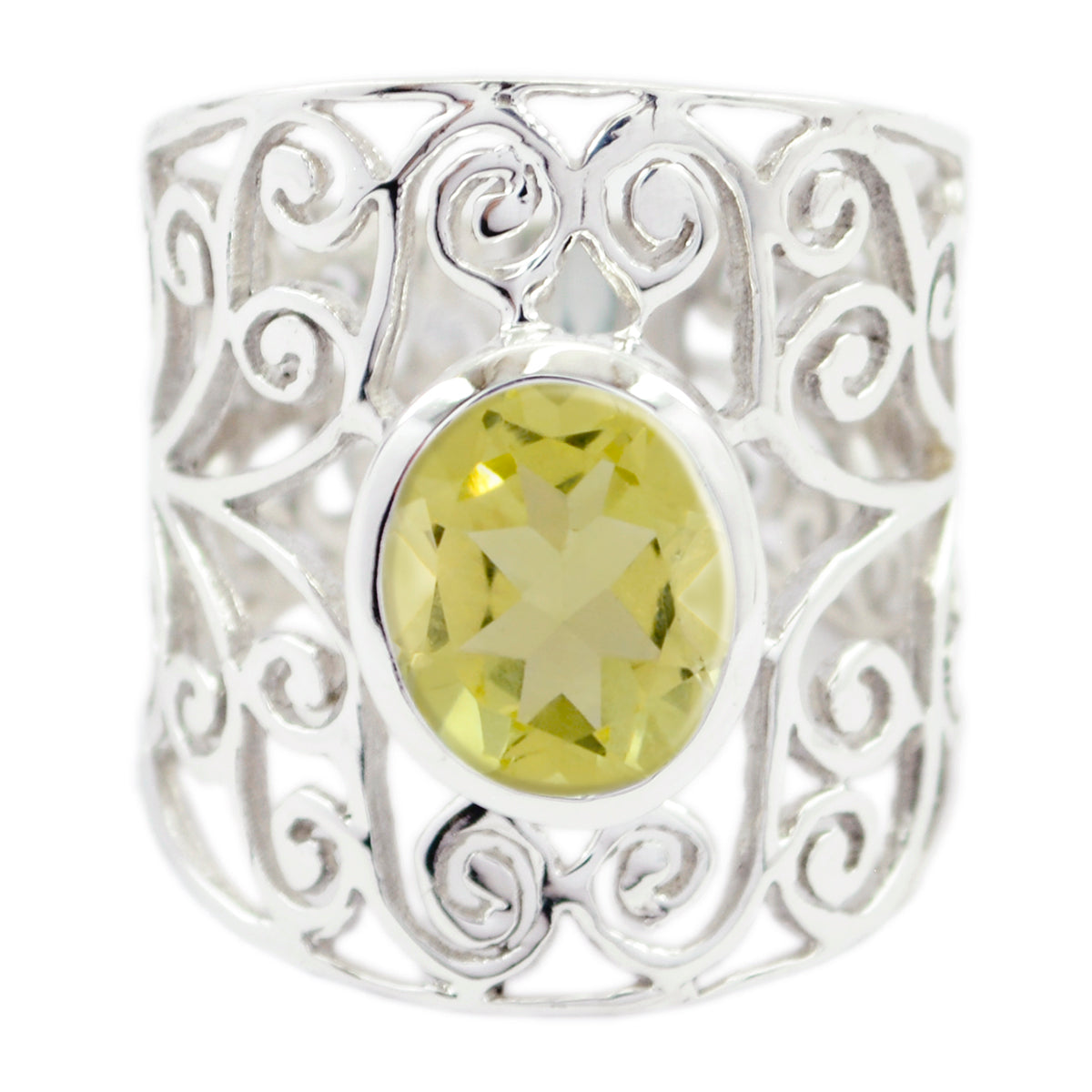 Kristine Filigree Yellow Ring with Stylish Design Lemon Quartz Yellow