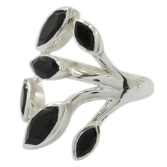 Lakshmi black gemstone ring with silver branches design and multiple black stones