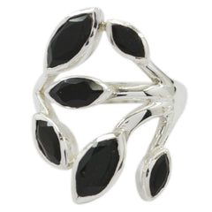 Lakshmi black gemstone ring with silver band featuring multiple marquise-shaped black stones