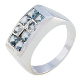 Lakshmi blue gemstone ring polished sterling silver band with six square light blue gemstones