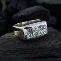 Lakshmi blue gemstone ring sterling silver rectangular band with six square pale blue stones