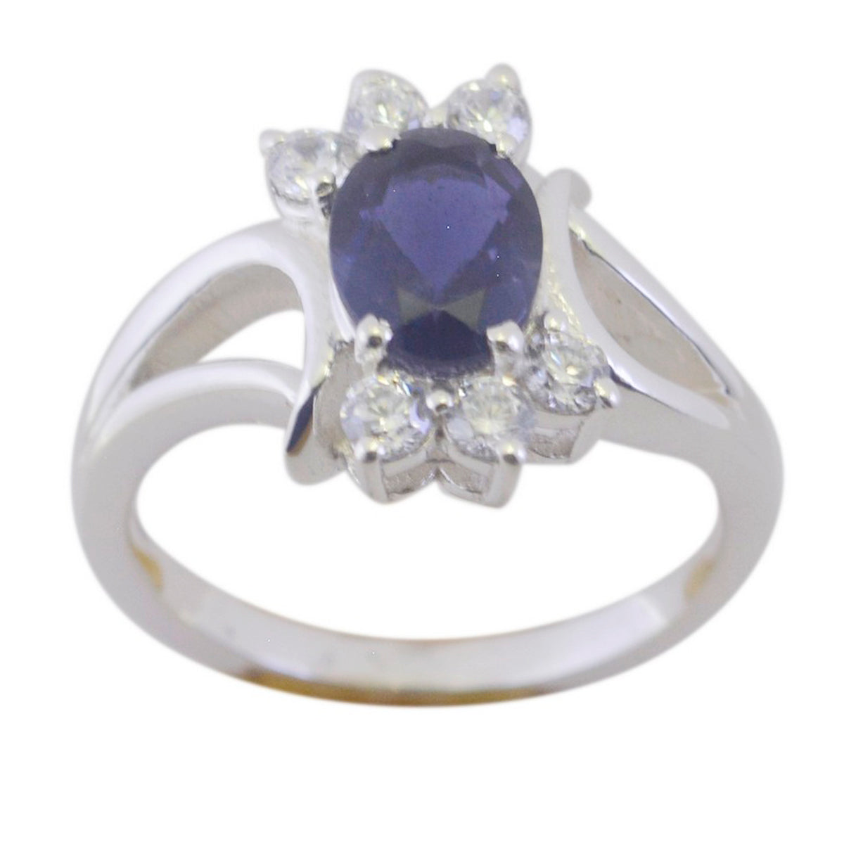 Lakshmi Blue Halo Ring with Sparkling Gemstones Iolite Blue