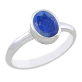 Lakshmi Blue Solitaire Ring in Sterling Silver Lapis Lazuli Blue