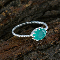 Lakshmi Green Solitaire Ring with Elegant Silver Band