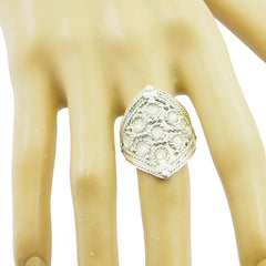 Lakshmi heritage white ring ornate filigree shield statement ring in white metal on mannequin hand