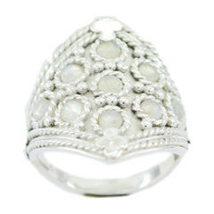 Lakshmi heritage white ring ornate silver filigree shield ring with multiple moonstone cabochons