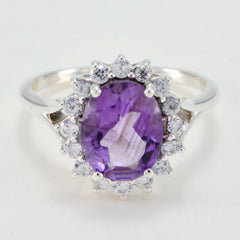 Lakshmi Purple Gemstone Ring with Halo Diamond Accent