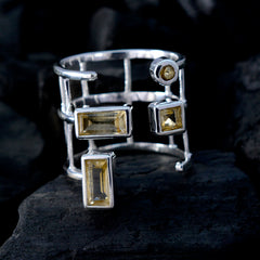 Lakshmi signet yellow gemstone ring with rectangular and round stones set in silver band