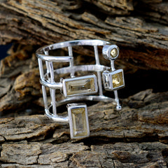 Lakshmi signet yellow gemstone ring with rectangular and square stones set in silver band