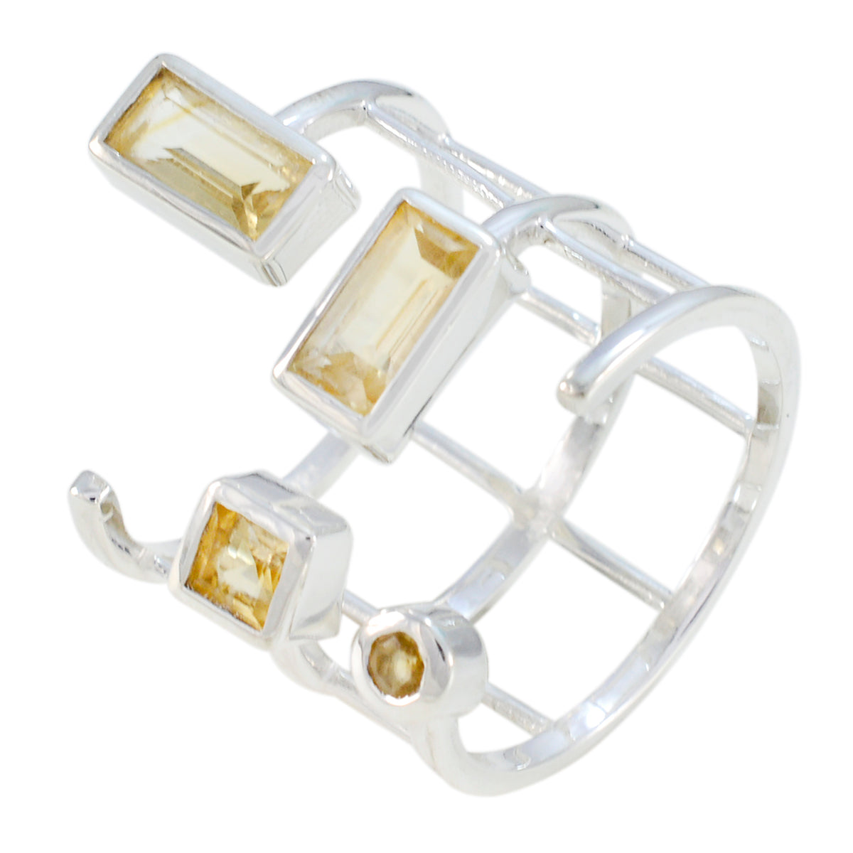 Lakshmi signet yellow gemstone ring with rectangular and square yellow stones in silver setting