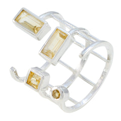 Lakshmi signet yellow gemstone ring with rectangular and square yellow stones in silver setting