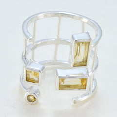 Lakshmi signet yellow gemstone ring with multiple rectangular stones set in silver band