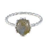 Lakshmi solitaire grey ring with twisted silver band and oval stone centerpiece