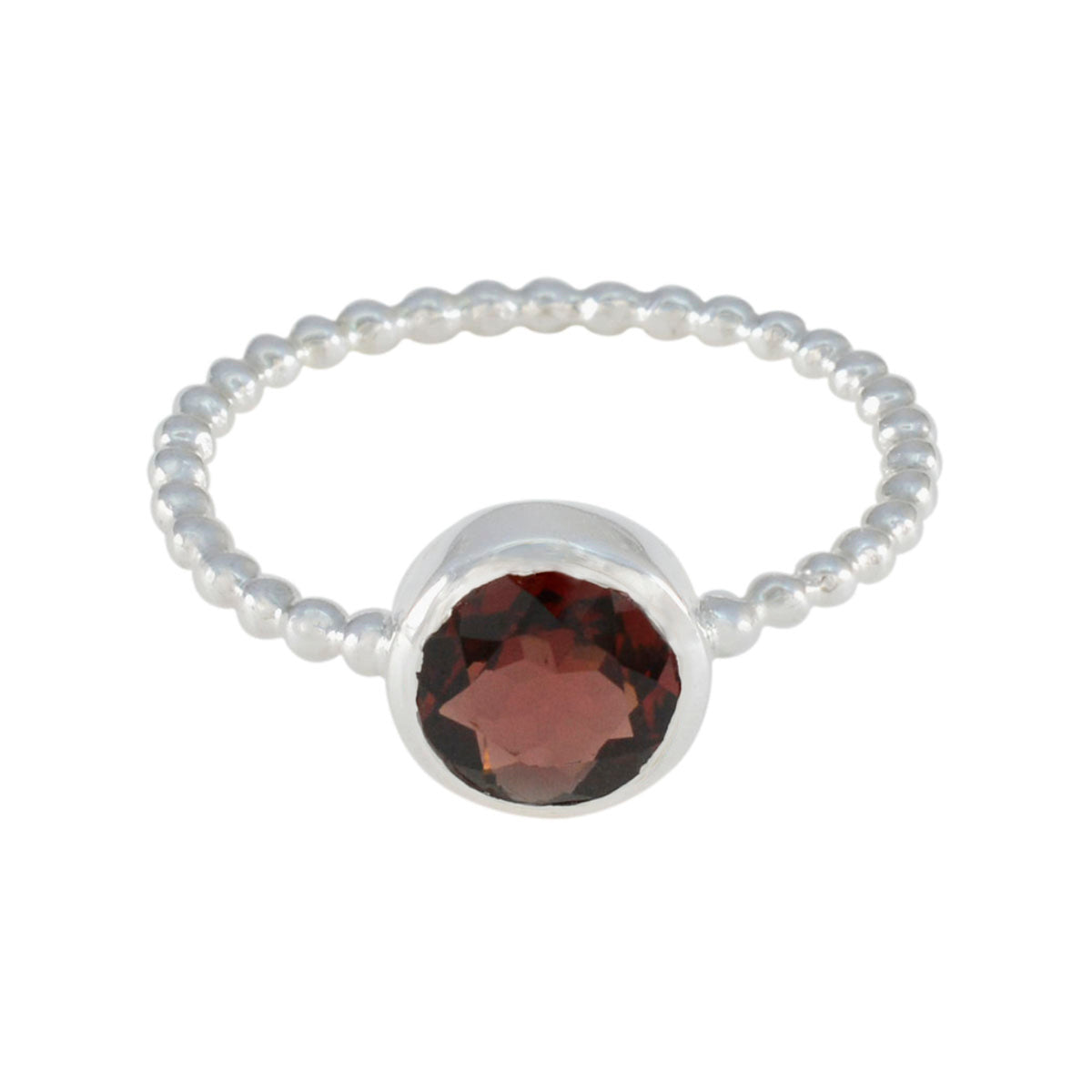 Lakshmi Twist Red Solitaire Ring with Beaded Band Garnet Red