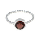 Lakshmi Twist Red Solitaire Ring with Beaded Band Garnet Red
