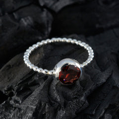 Lakshmi Twist Red Solitaire Ring with Beaded Band