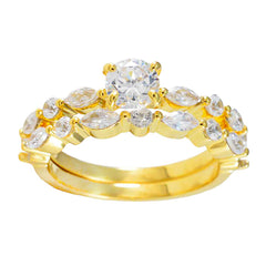 Lakshmi wedding ring white with gold band and sparkling round and marquise stones