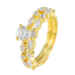Lakshmi wedding ring white with gold band and sparkling clear gemstones in elegant design