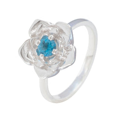 Lea Floral Blue Solitaire Ring Sterling Silver