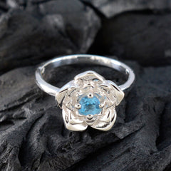 Lea Floral Blue Solitaire Ring Sterling Silver